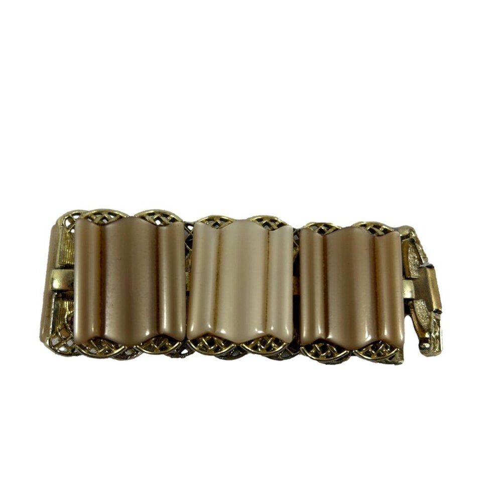 Vintage Coro Bracelet MCM Thermoset Moonglow Lucite Chunky Wavy Panels Gold Tone